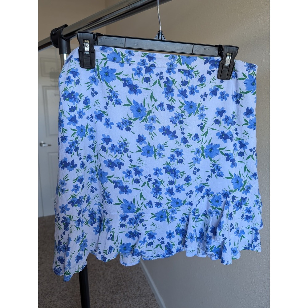 GB Blue Floral Ruffle Hem Mini Skirt XL Rayon Tencel Blend GB6595PNV